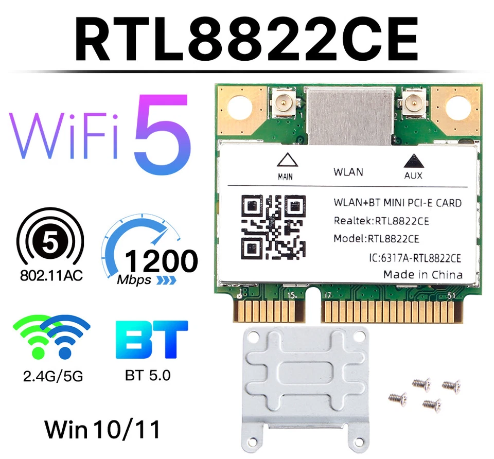 Dual Band Mini Pcie 1200Mbps WiFi Card Adapter 802.11ac WIFI Dongle for Win10/11 - Image 1 of 4