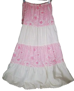 Vintage Liza by Lilly Pulitzer Tiered Maxi Skirt Pink White Floral Eyelet Medium - Picture 1 of 10