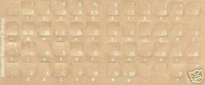 Icelandic Keyboard Stickers Reverse Print White Letters - Picture 1 of 1