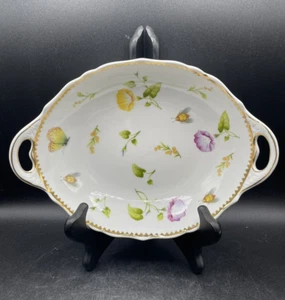 Serving Bowl Oval I. Godinger & Co. Scalloped Butterfly & Flowers Gold Trim Vtg - Picture 1 of 12