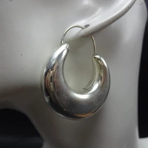 FEDERICO JIMENEZ 925 Sterling Silver  1 3/8" PUFFY HOOP EARRINGS Pierced 24g - Picture 1 of 13