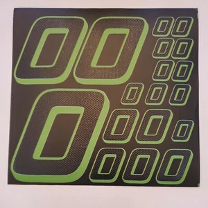 Black Carbon Fiber W/ Lime #0's Racing Vinyl Decal Sheet 1/10-1/12DEFECTIVE BOXD - Picture 1 of 11