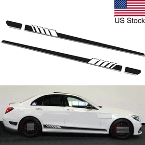 2x Black Car Side Skirt Sport Racing Stripes Vinyl Decal For Mercedes-Benz C E S - Picture 1 of 6
