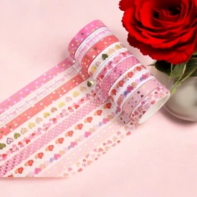 Heart Washi Tape Junk Journal Scrapbooking Planners Card Valentine Style 10 Roll - Image 1 of 2