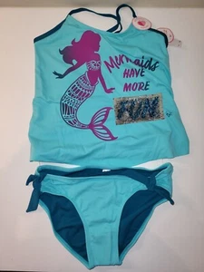 NEW! Justice Tankini Swim Suit Sz 14 Mermaid Have More Fun flip sequin NWT - Picture 1 of 3