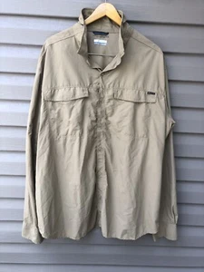 Columbia Mens 2XL Vented Fishing Shirt Long Sleeve Tan Outdoor Omni Shade EUC - Picture 1 of 7