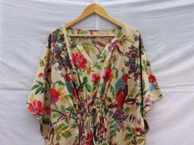 Bird Printed Caftan Woman's Plus Size Tunic Beach Maxi Poncho Dress Summer Cloth - Image 1 of 4