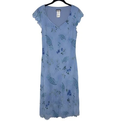 Y2K Fairy Light Blue Floral Paisley Midi Dress Size 12 Vintage - Image 1 of 4