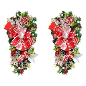 2 Stück Weihnachten Zuckerstangenkranz für Haustür Weihnachtstreppe6190 - Bild 1 von 8