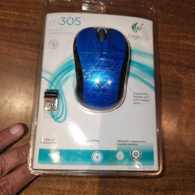 M305 Logitech New SEALED! Wireless Black Mouse Ergonomic Design Comfort Blue - Image 1 of 2