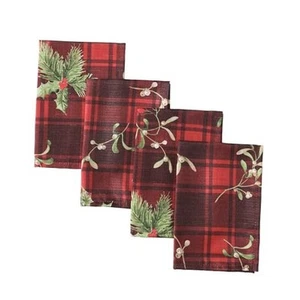 Holiday Spruce Plaid Christmas Fabric Napkins, Holly, Set Of 4 Napkins - Picture 1 of 8