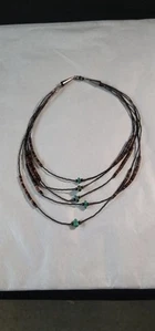 Vintage Navajo Sterling Liquid Silver Turquoise 5 Strand Necklace 16" - Picture 1 of 5