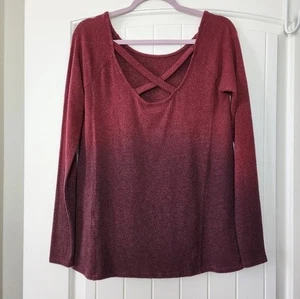 Rock & Republic Criss Cross Back Ombre Burgundy Long Sleeve Women's Top Size S - Picture 1 of 8