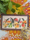 Vintage 1977 Frog And Mushroom Crewel Embroidery Framed