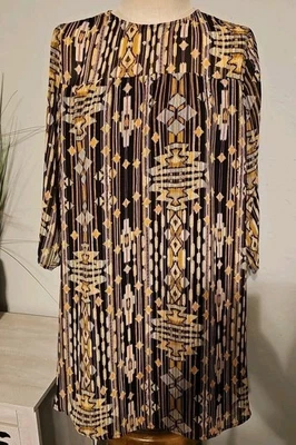 H&M Size 14 Black Orange L/S Sheer Chiffon Lined Dress - Image 1 of 4