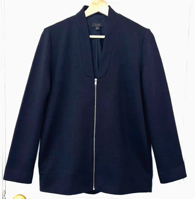Chaqueta para mujer COS azul marino mezcla de lana estructurada con cremallera, talla US 6 / EUR 36 Foto 1 de 4