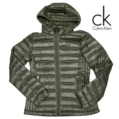 Chaqueta Calvin Klein para mujer XS empaquetable ligera con capucha verde abrigo acolchado Foto 1 de 4