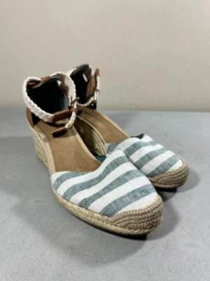 Sperry Mujer Azul y Blanco Rayas Tobillo Correa Alpargata Cuña Tacones Talla 9.5 Foto 1 de 3