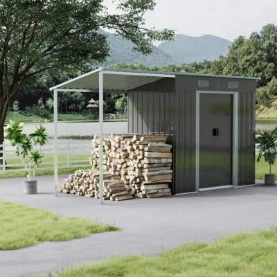 6.4x4ft Outdoor Garden Storage Shed Tool Box Bike House Extended Awning Shelter - Image 1 of 4