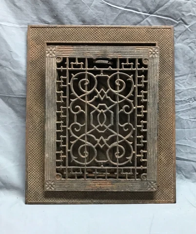 Antique Cast Iron 9x12 Heat Grate Floor Register & Surround VTG Old 215-23B Cover
