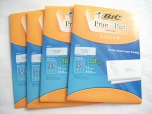 4 Pks BIC Print & Peel Mailing Labels, 1 x 2.625'' 30 Labels per Sheet 12 Sheet - Picture 1 of 3