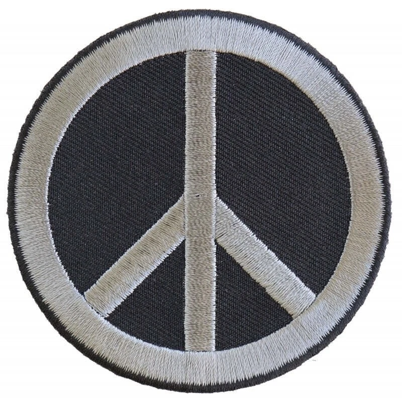Peace sign patch gray on Black Iron-on Sew-on Size 3 X 3 - Image 1 of 1