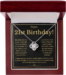 21St Birthday Gifts for Her, 21 Year Old Female Birthday Card Necklace Gift Idea - Picture 1 of 12