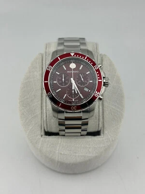 Movado Series 800 Red Dial & Bezel Quartz Chrono Watch 2600194 Brand New In Box - Image 1 of 4