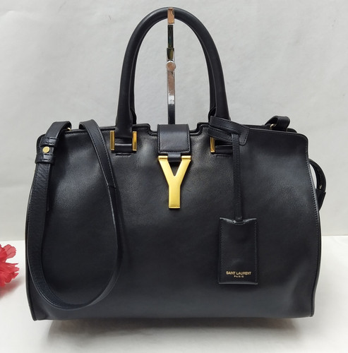 SAINT LAURENT (YSL) Borsa a tracolla Saint Laurent in pelle nera con logo doppio manico