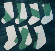 7 PRIMITIVE ANTIQUE CUTTER QUILT STOCKINGS! GREEN WHITE
