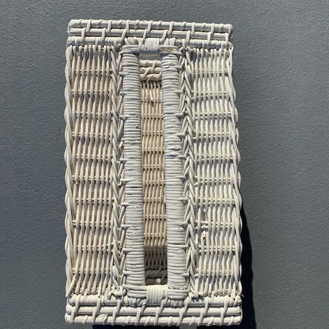 Antique White Wicker Long Tissue Box Holder 10x5 Organizer Rectangular  Cover