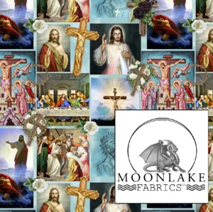 Jesus & religious icons, Repeat 100% Quality Cotton Poplin Fabric * Exclusive * - Picture 1 of 2