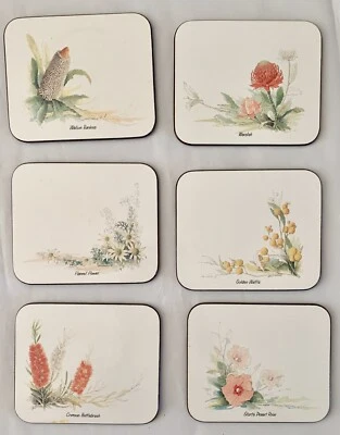 Vintage Set Of 6 Australian Wild Flowers Cork Backed Coasters - Jason VGC - Image 1 of 4