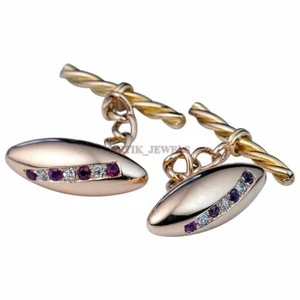 Natural Ruby Gemstone with Gold Plated 925 Sterling Silver Cufflink #2582 - Picture 1 of 3