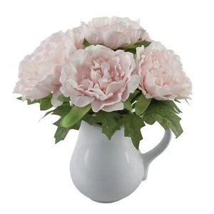 Flora Bunda Artificial Flowers Plant 11.5" H White Peony in Ceramic Vase Pot - Picture 1 of 12