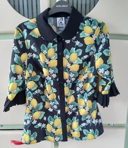 HELL BUNNY SIZE S 10 LEMONS FRILL SLEEVE BLOUSE / TOP VINTAGE 1950s ROCKABILLY - Picture 1 of 5