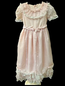 Sweet'n Sassy Dress-Girls-Sz 6X-Pink & White Dotted Swiss Ruffle & Floral Lace - Picture 1 of 8