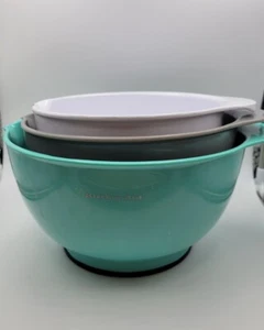 Set of 3 Kitchen Aid Mixing Bowls Plastic White 2.5 Q Gray 3.5 Q Teal 4.5 Q - Picture 1 of 10
