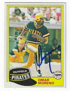 Autographed OMAR MORENO Pittsburgh Pirates 1981 Topps card #535 w/Show Ticket