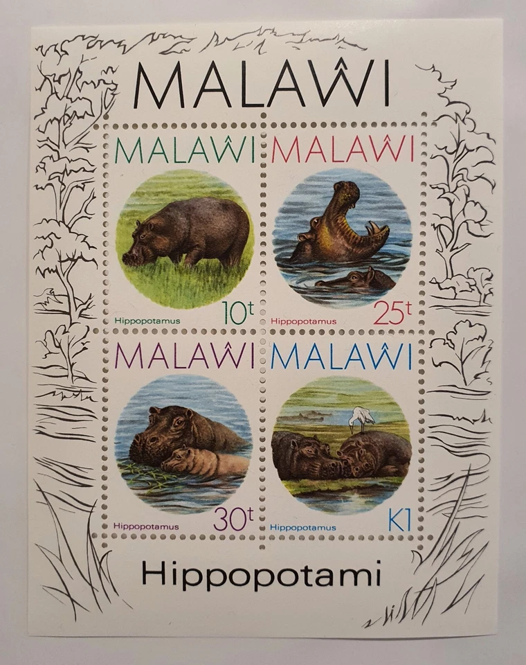 MALAWI 1987 HIPOPOTAMI SET MINISHOJA - Como nuevo MNH Foto 1 de 1