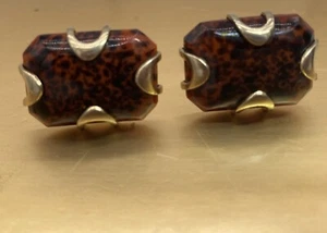 Vintage Large Red Jasper Square Cufflinks on Gold Tone Mount - Picture 1 of 5