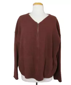 Eileen Fisher Maroon Lambs Wool/Cotton V Neck Zip Oversize Jacket Cardigan Sz M - Picture 1 of 10