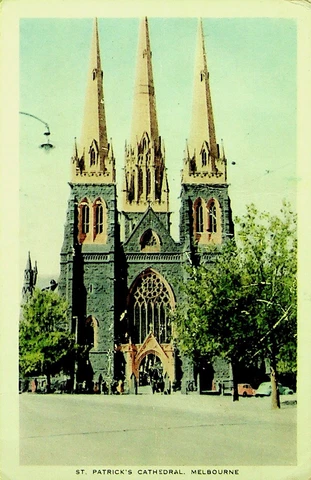 SEPHIL AUSTRALIA 1959 5d ON ST. PATRICK CATHEDRAL MELBOURNE PPC TO ENGLAND GB Cover