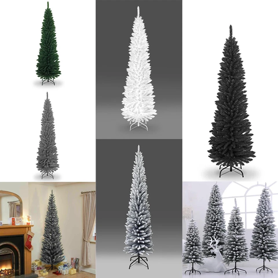 Slim Christmas Tree Pencil Pine Artificial Bushy XMAS Decoration 4/5/6/7/8FT UK - Image 1 of 1