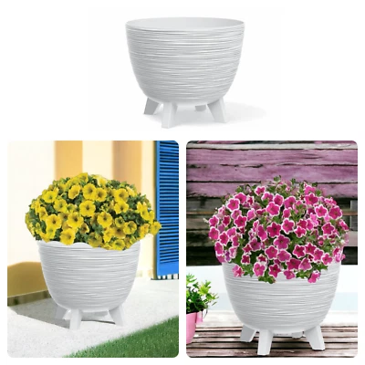 Blumenschale mit Füßen Kräutertopf Übertopf Blumentopf Schale (3 GR:S/M/L; Weiß) - Bild 1 von 4