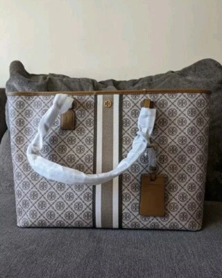 TORY BURCH T MONOGRAM COATED CANVAS TOTE BAG size Large - Image 1 of 4