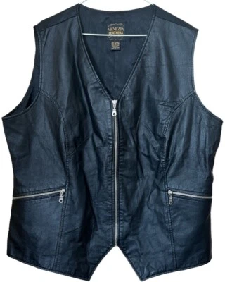 Venezia Genuine Leather Black Zip Up Vest Adjustable Back Size 18/20 - Image 1 of 4