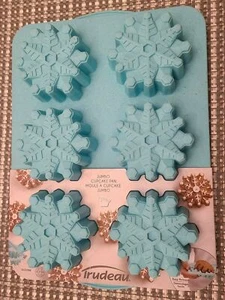 TRUDEAU Nuevo Silicona Copo de Nieve Cateleta 6 CT Jumbo Cupcake Pan Molde ~ Azul Agua ~ - Imagen 1 de 2