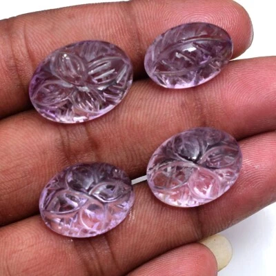 4 Pcs Natural Amethyst 18mm-21mm Untreated Hand Carving Sparkling Gemstones Lot - Image 1 of 4