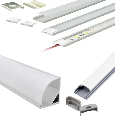 PROFILO ALLUMINIO PER STRISCIA STRIP LED piatto angolare curvabile 2Mt + cover - Immagine 1 di 4